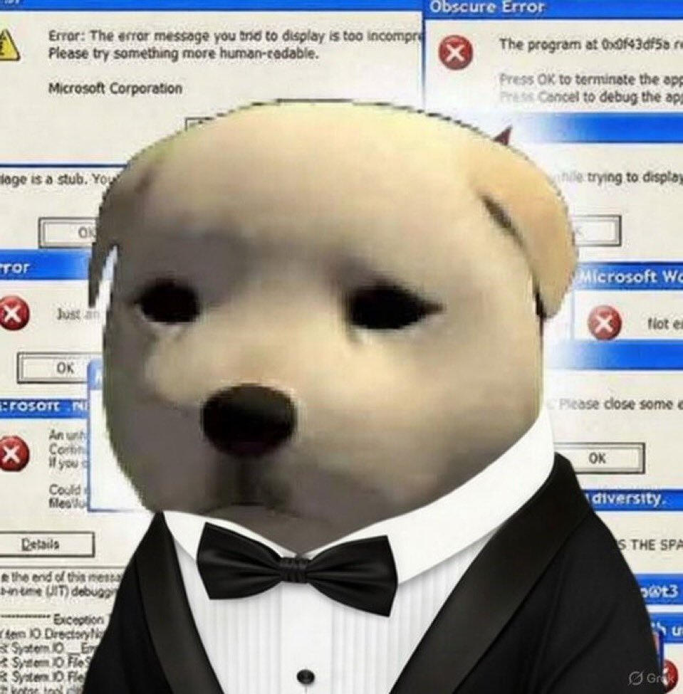 the $HTTPS dog in a tuxedo in front of a wall of error windows